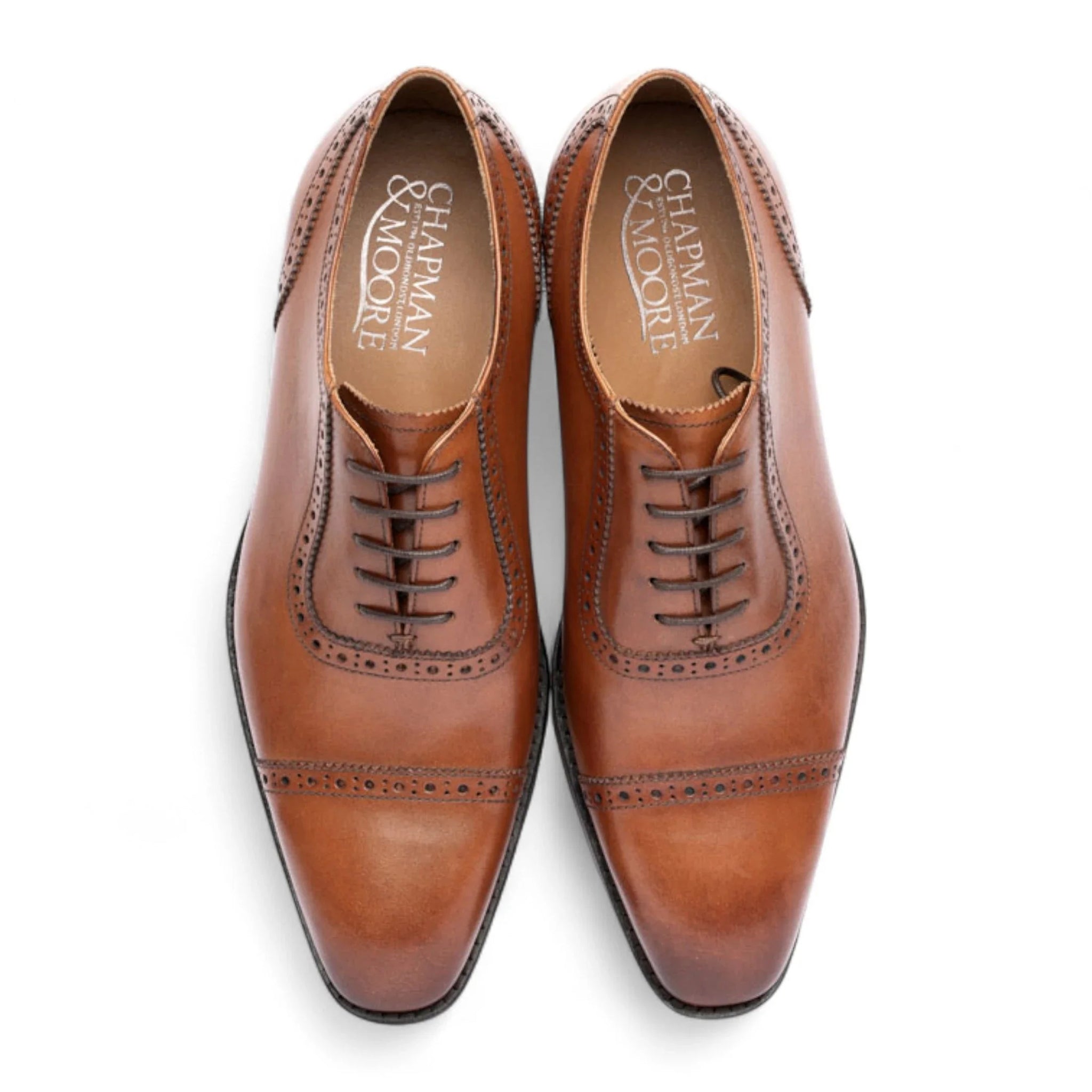 Chaussures Oxford à bout rapporté en cuir marron clair pour hommes