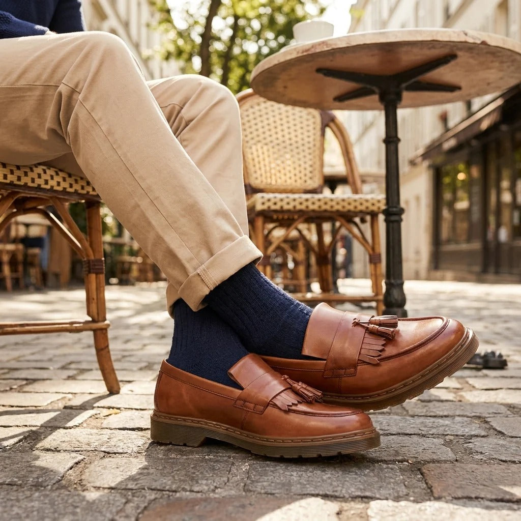 Mocassins à pampilles en cuir marron clair pour hommes