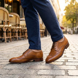 Chaussures brogues classiques à lacets en cuir marron clair pour hommes
