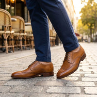 Chaussures brogues classiques à lacets en cuir marron clair pour hommes