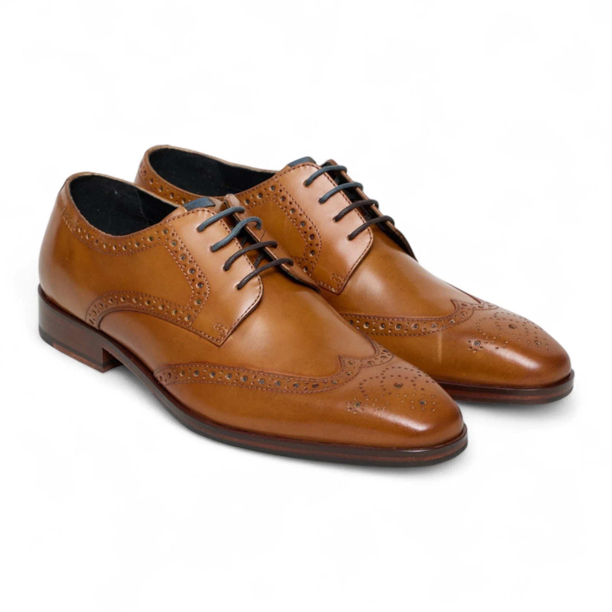 Chaussures brogues classiques à lacets en cuir marron clair pour hommes