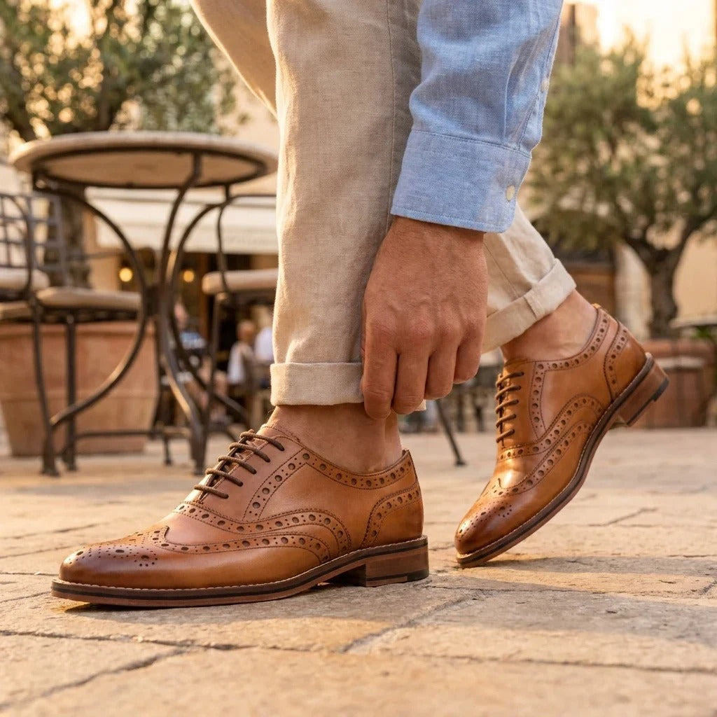 Chaussures Oxford à bout golf en cuir marron clair pour homme