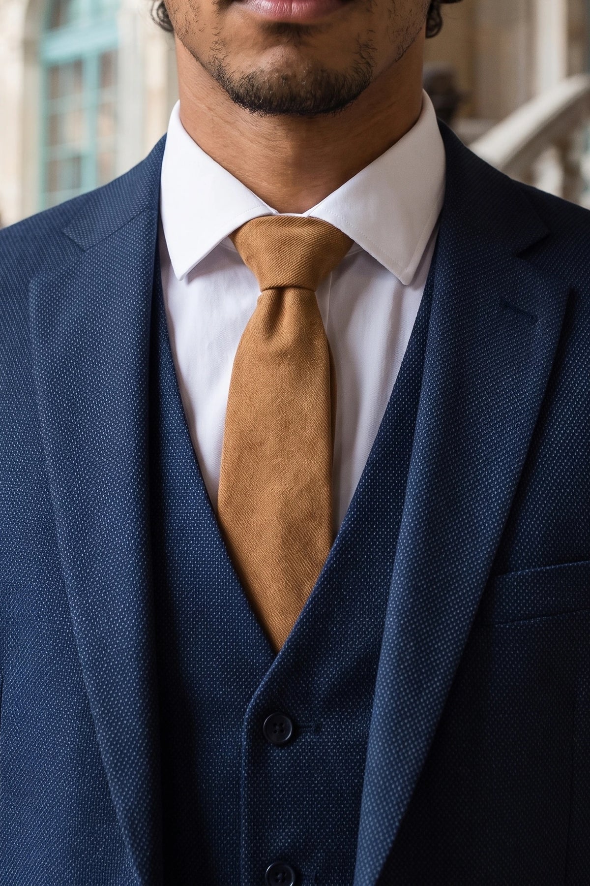 Cravate pour homme en daim beige