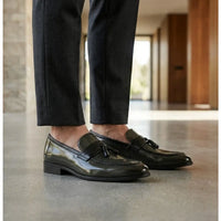 Mocassins à enfiler pour hommes, à pampilles et finition brillante