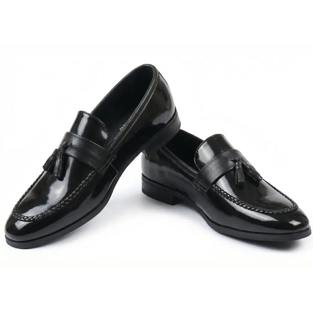 Mocassins à enfiler pour hommes, à pampilles et finition brillante