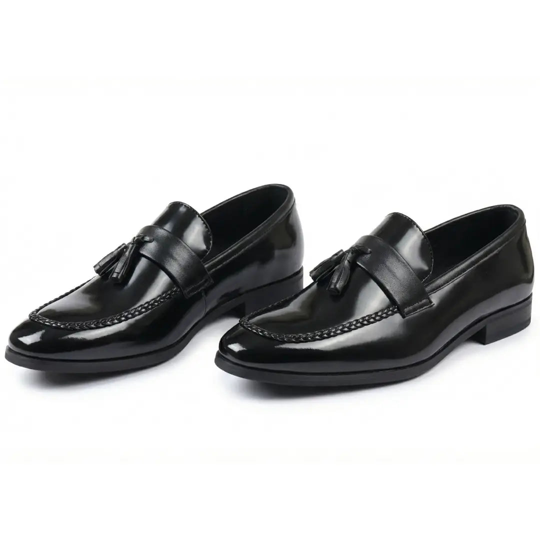 Mocassins à enfiler pour hommes, à pampilles et finition brillante
