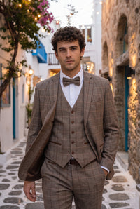 Nœud papillon en tweed taupe pour homme