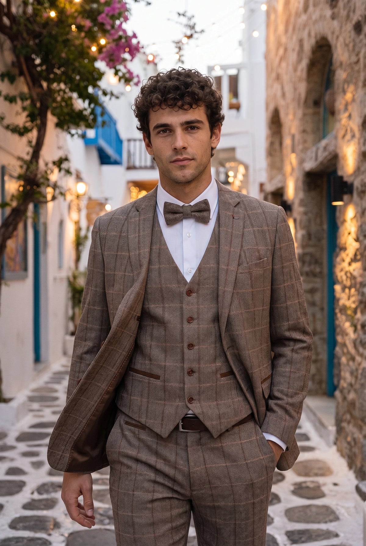 Nœud papillon en tweed taupe pour homme