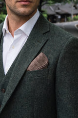 Pochette de costume pour homme en tweed taupe mélangé laine