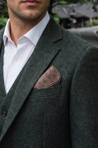 Pochette de costume pour homme en tweed taupe mélangé laine