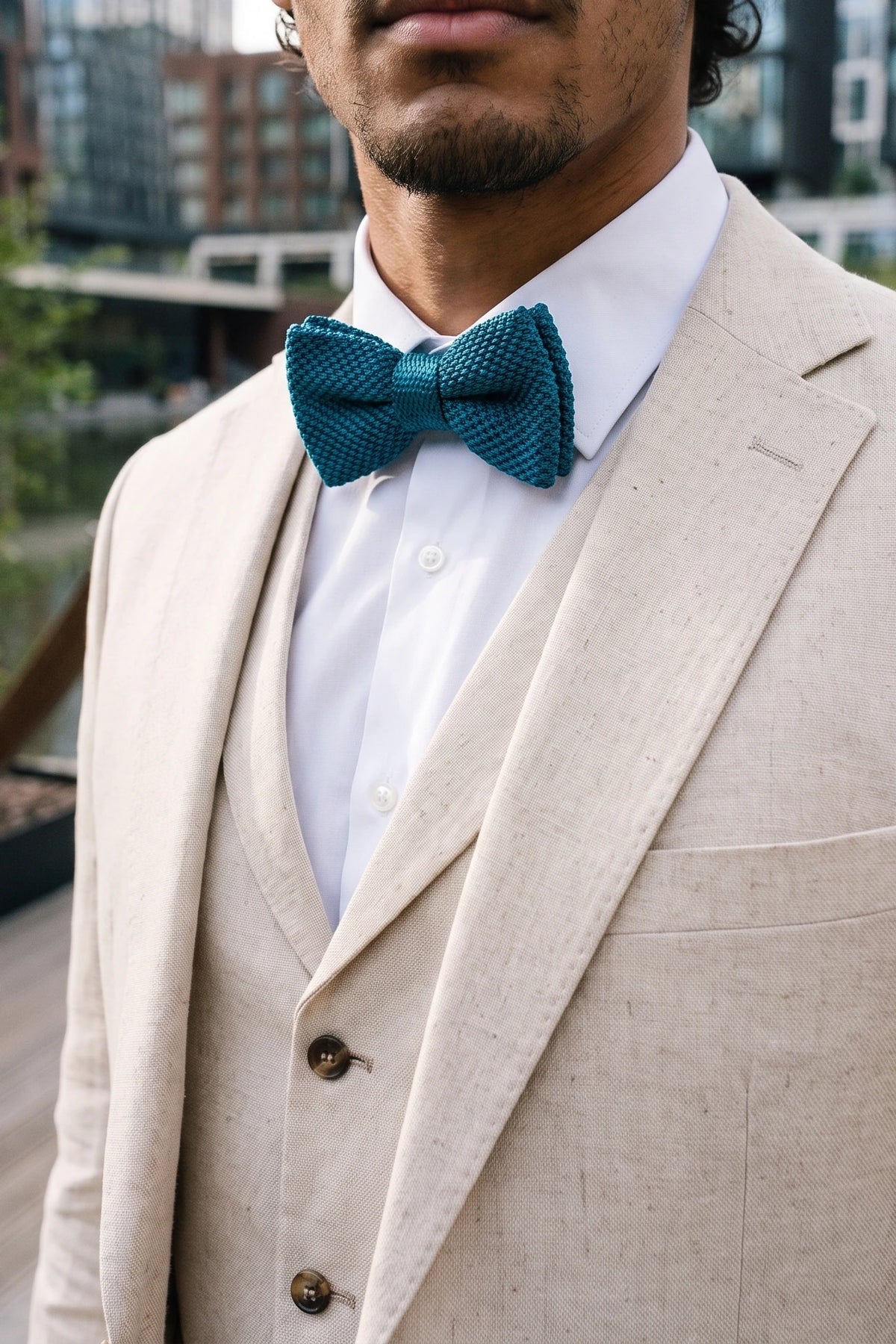 Nœud papillon tricoté turquoise pour homme
