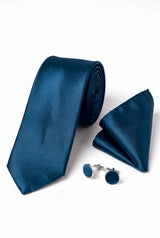 Ensemble cravate turquoise pour homme avec pochette et boutons de manchette