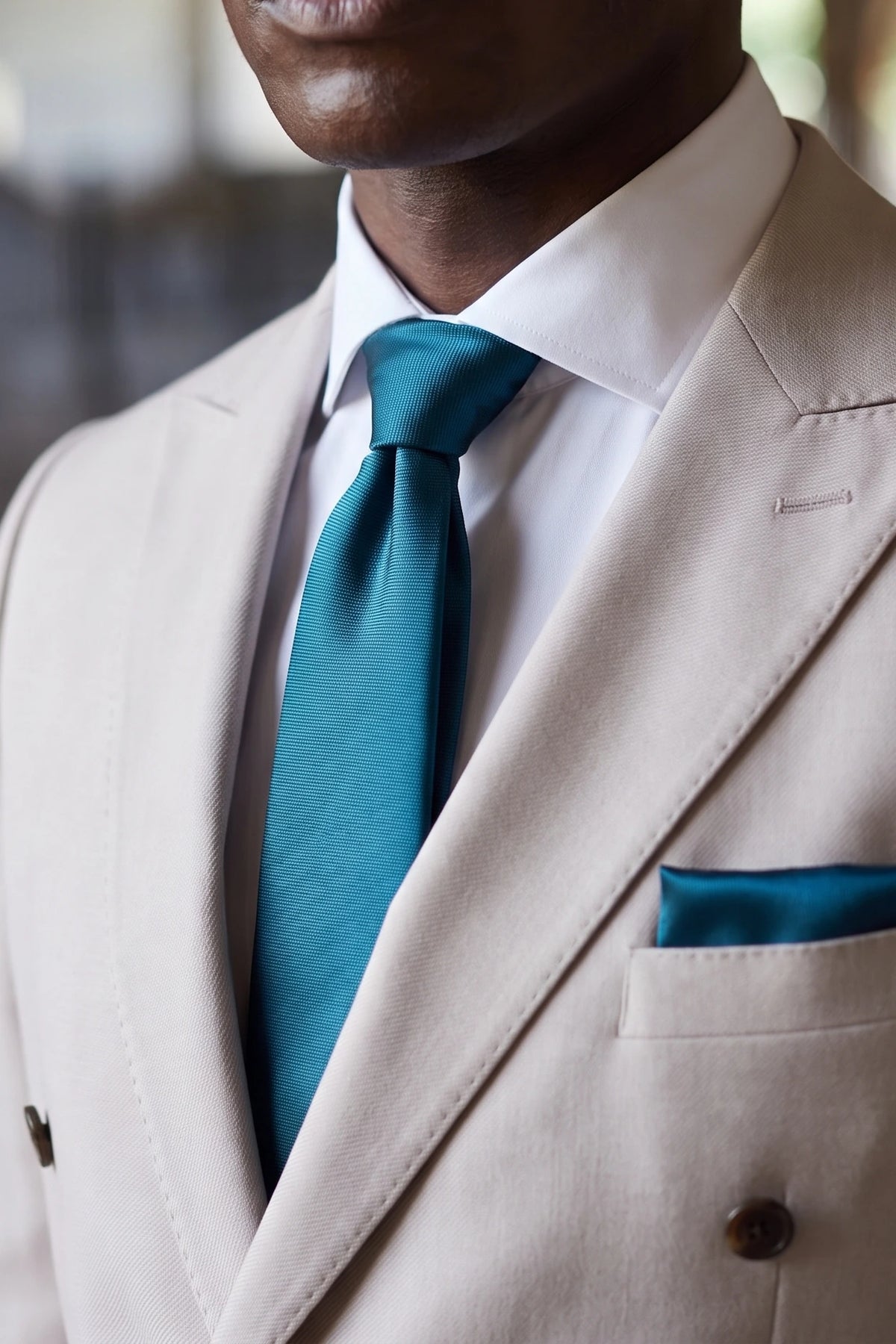 Ensemble cravate turquoise pour homme avec pochette et boutons de manchette