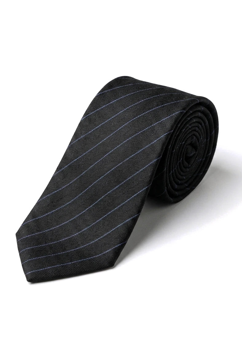 Ensemble cravate et pochette pour homme - Rayures noires STZ42, Taille unique