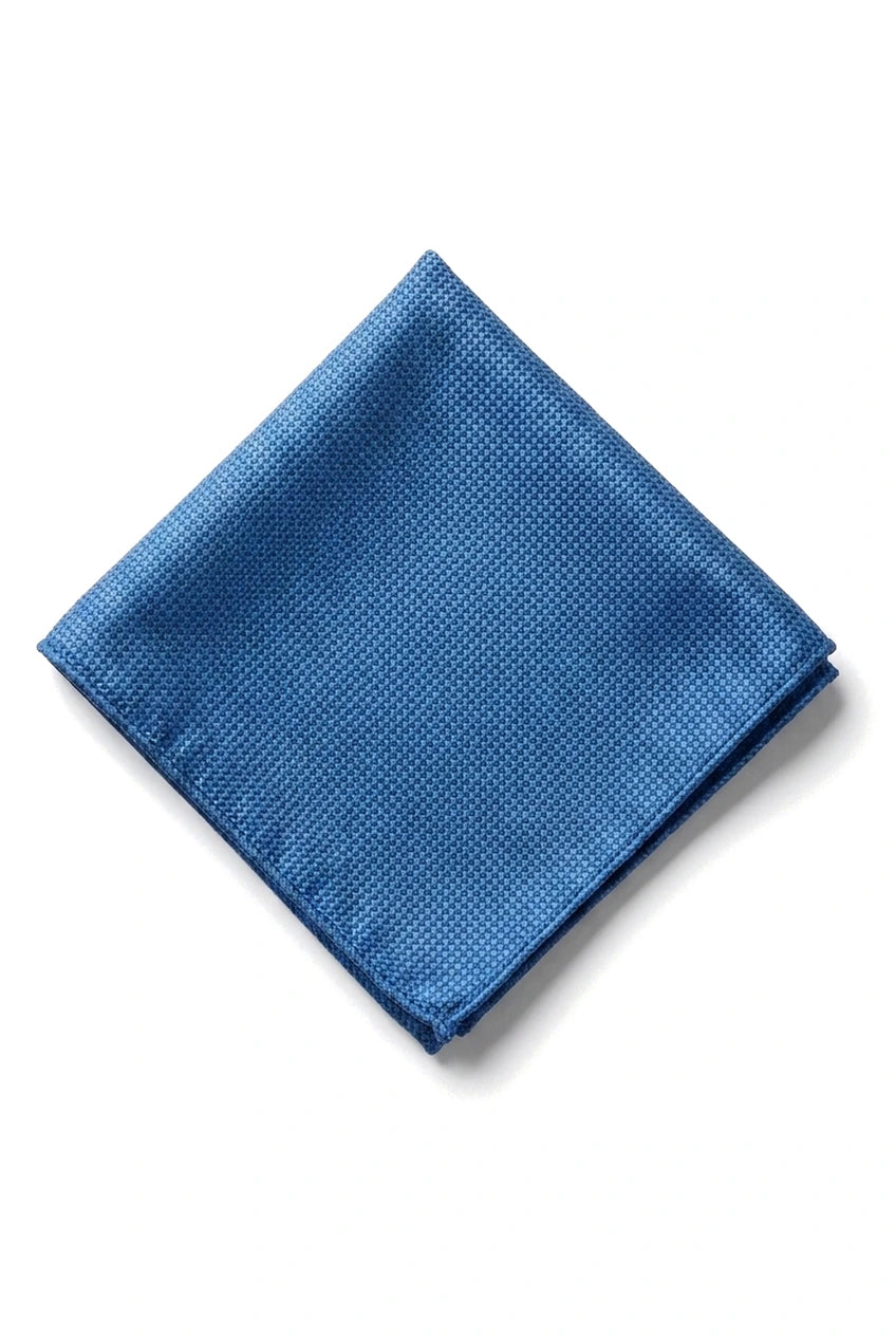 Cravate unie formelle pour homme, avec pochette et carré assorti - Bleu