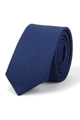 Cravate unie formelle pour homme, avec pochette et motif carré - Bleu marine