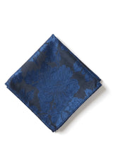 Cravate formelle à motif floral bleu marine avec pochette carrée pour homme