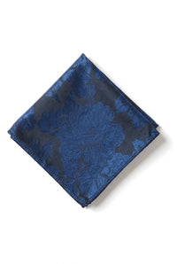Cravate formelle à motif floral bleu marine avec pochette carrée pour homme