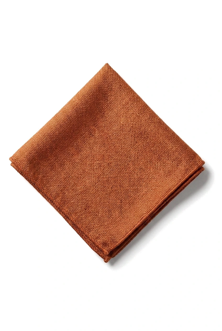 Cravate unie formelle pour homme, avec pochette et carré assorti - Rouille