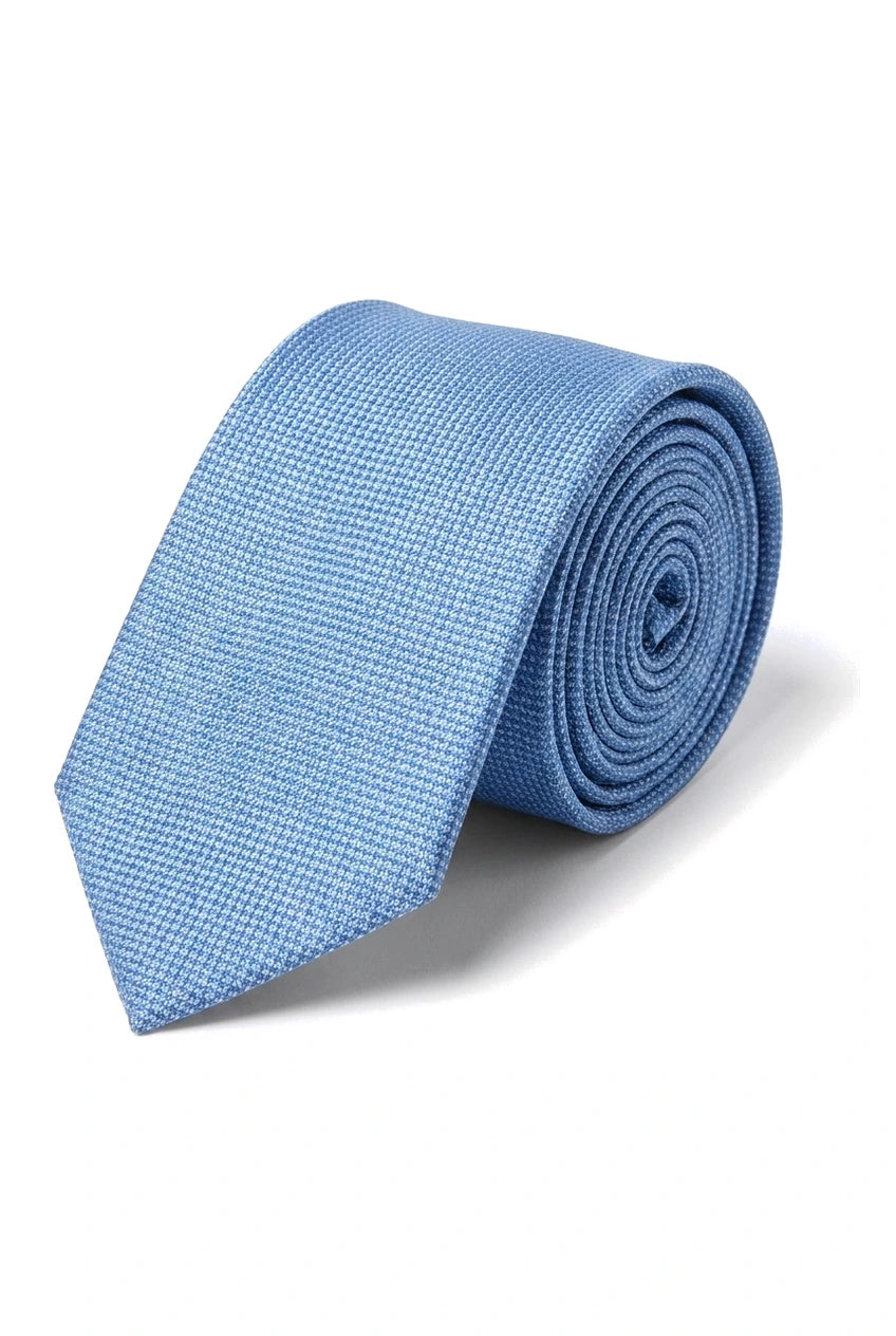 Cravate unie formelle pour homme, avec pochette et motif carré - Bleu ciel
