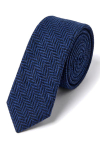 Ensemble cravate et mouchoir en tweed bleu pour homme, style classique britannique, laine à chevrons.