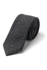 Ensemble cravate et mouchoir en tweed anthracite pour homme, style classique britannique, laine à chevrons.