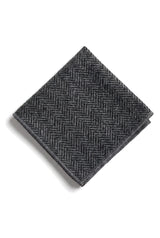 Ensemble cravate et mouchoir en tweed anthracite pour homme, style classique britannique, laine à chevrons.