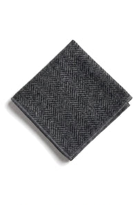 Ensemble cravate et mouchoir en tweed anthracite pour homme, style classique britannique, laine à chevrons.