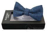 Mens Tweed Herringbone Textured Marc Darcy Bow Ties Vintage Retro Deon Blue