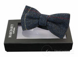Mens Tweed Herringbone Textured Marc Darcy Bow Ties Vintage Retro Eton Navy Blue