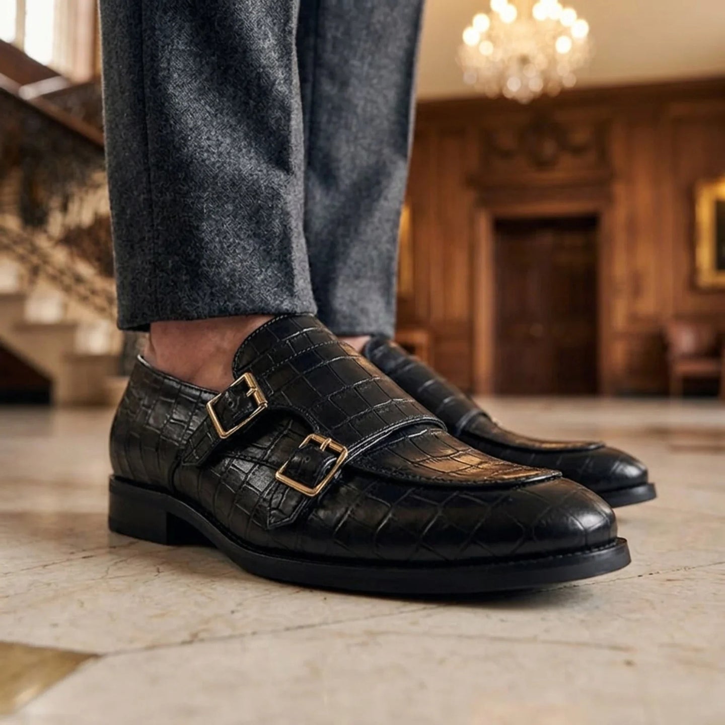 Mocassins à double boucle en cuir végétalien pour hommes