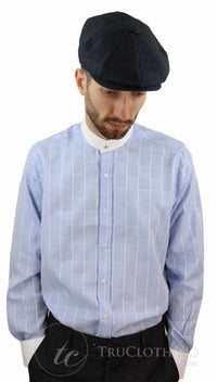 Mens Vintage Check Pattern Shirt with Removable Collar