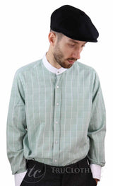 Mens Vintage Check Pattern Shirt with Removable Collar