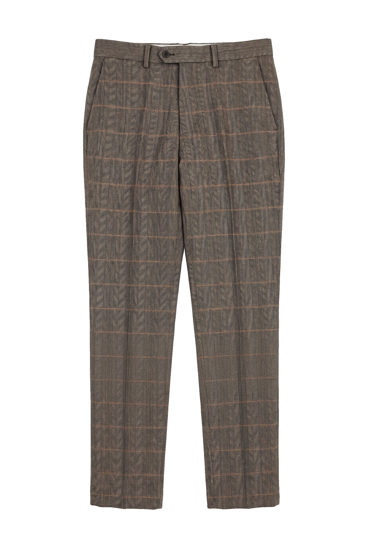 Dx-7 - Pantalon en tweed à chevrons pour homme, marron clair, coupe standard