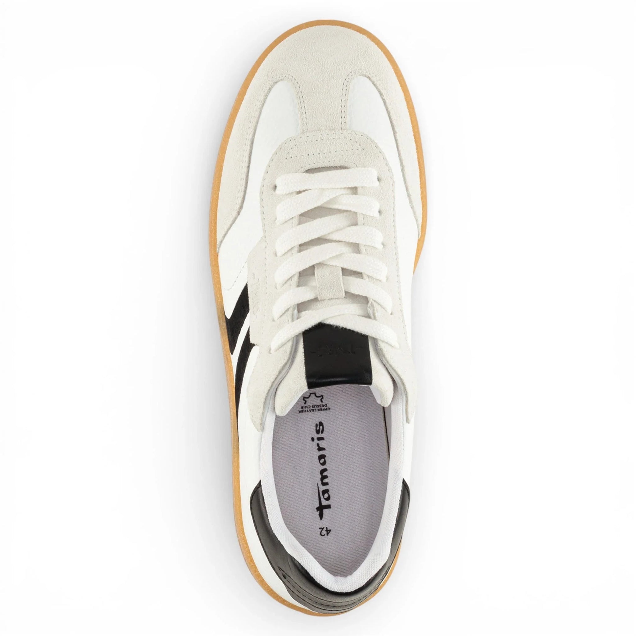 Baskets pour hommes en cuir blanc à rayures noires