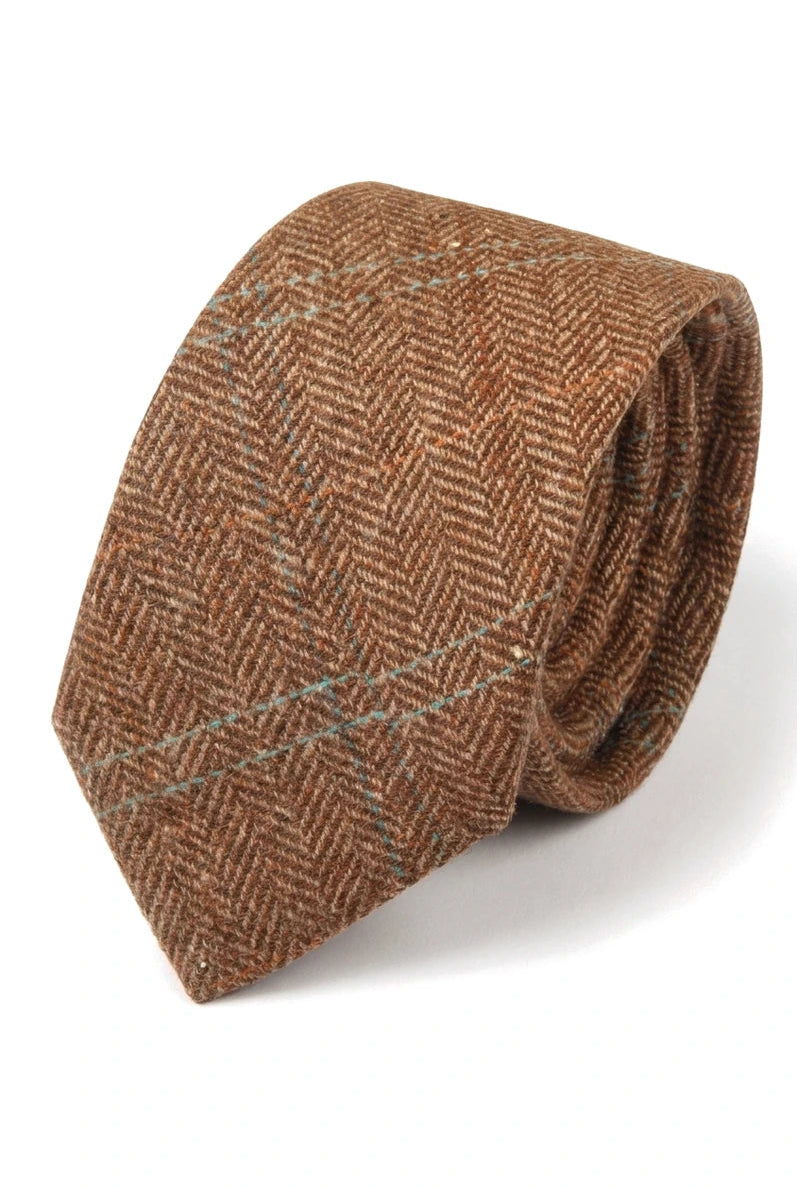 Cravate en tweed à chevrons en laine mélangée pour homme - Chêne
