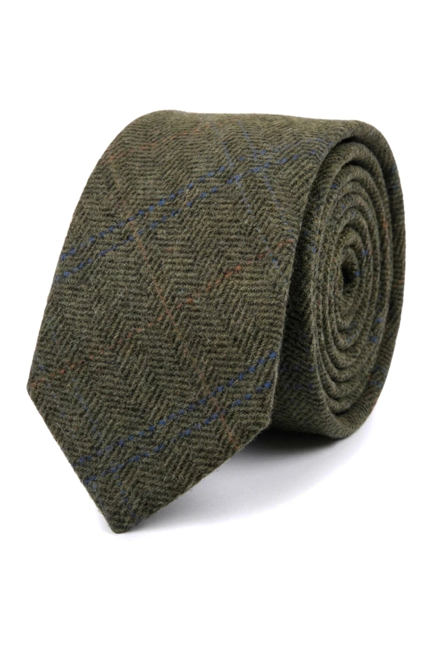 Cravate en tweed à chevrons en laine mélangée pour homme - Olive