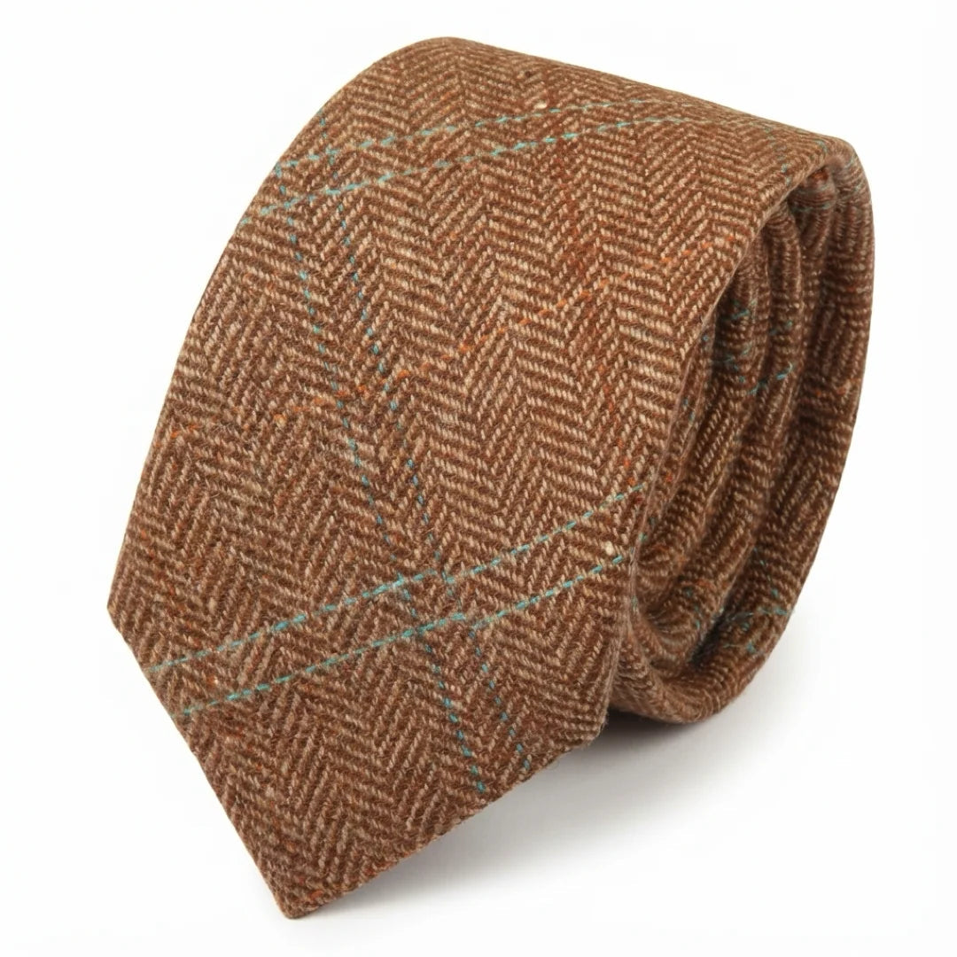 Cravate en tweed à chevrons en laine mélangée pour homme - Chêne