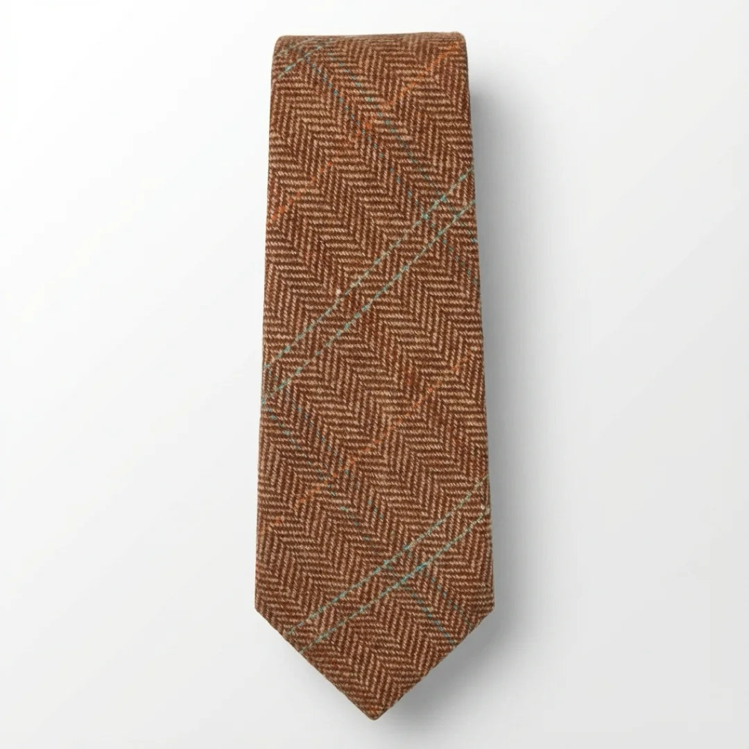 Cravate en tweed à chevrons en laine mélangée pour homme - Chêne