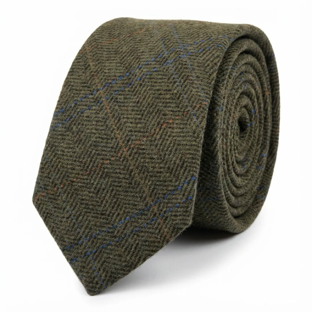 Cravate en tweed à chevrons en laine mélangée pour homme - Olive