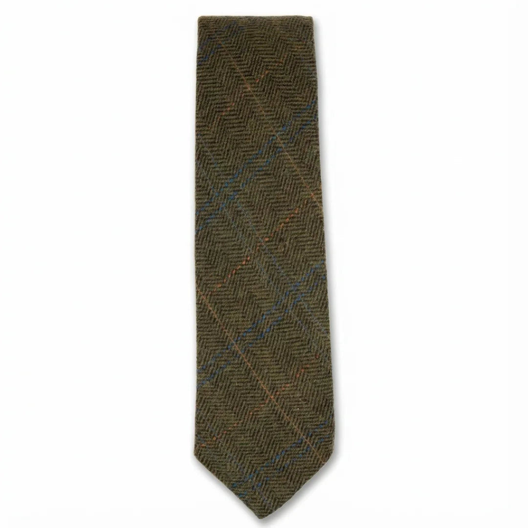Cravate en tweed à chevrons en laine mélangée pour homme - Olive