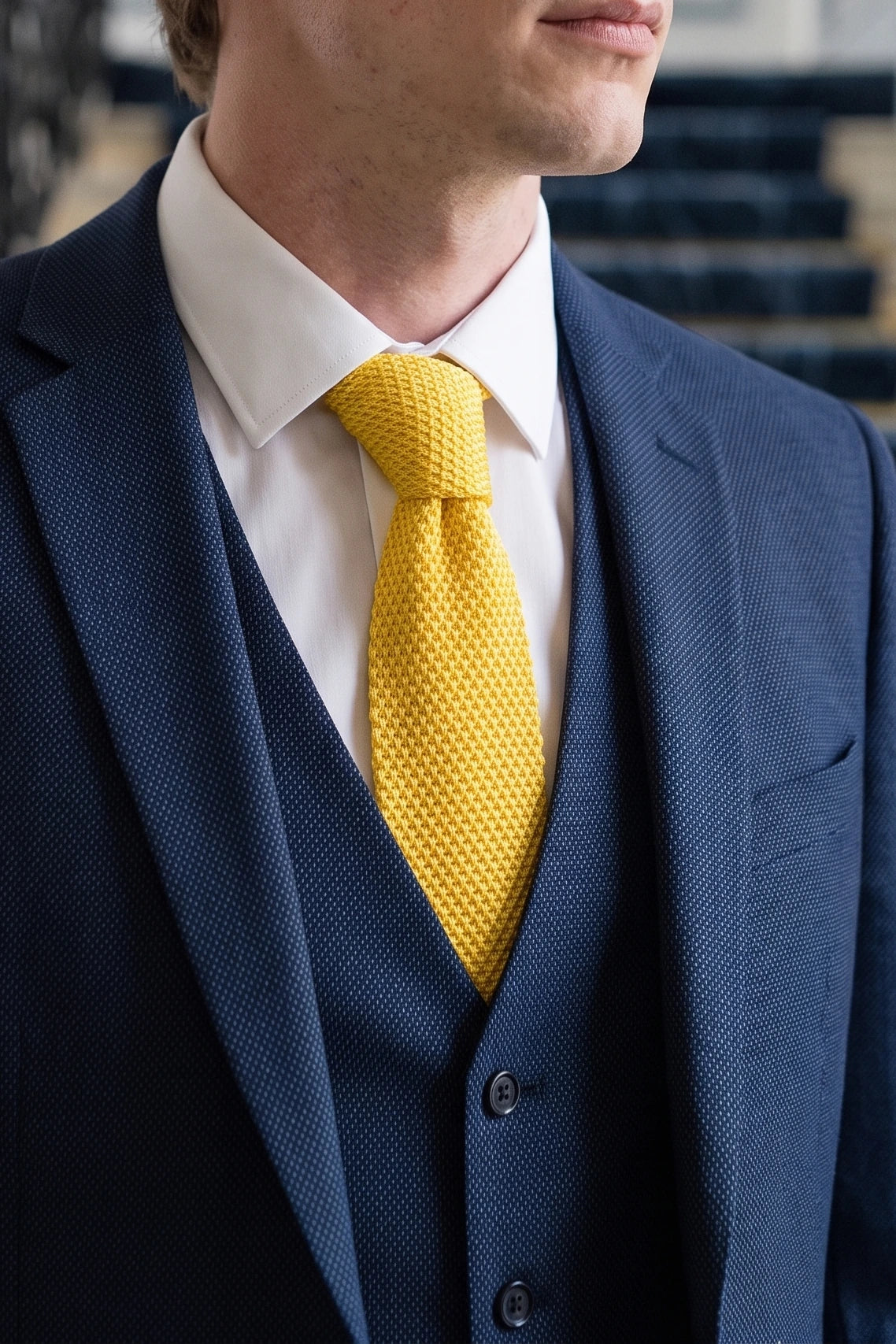 Cravate jaune tricotée pour homme