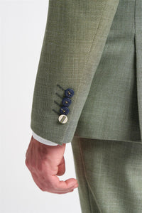 Costume trois pièces pour homme, vert sauge, en lin, coupe ajustée, idéal pour l'été, mariage ou bal de promo, style classique.