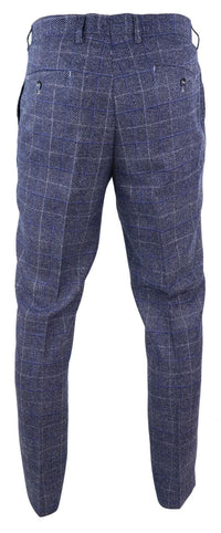 Mens Blue Check Vintage Trousers - Cavani Miles