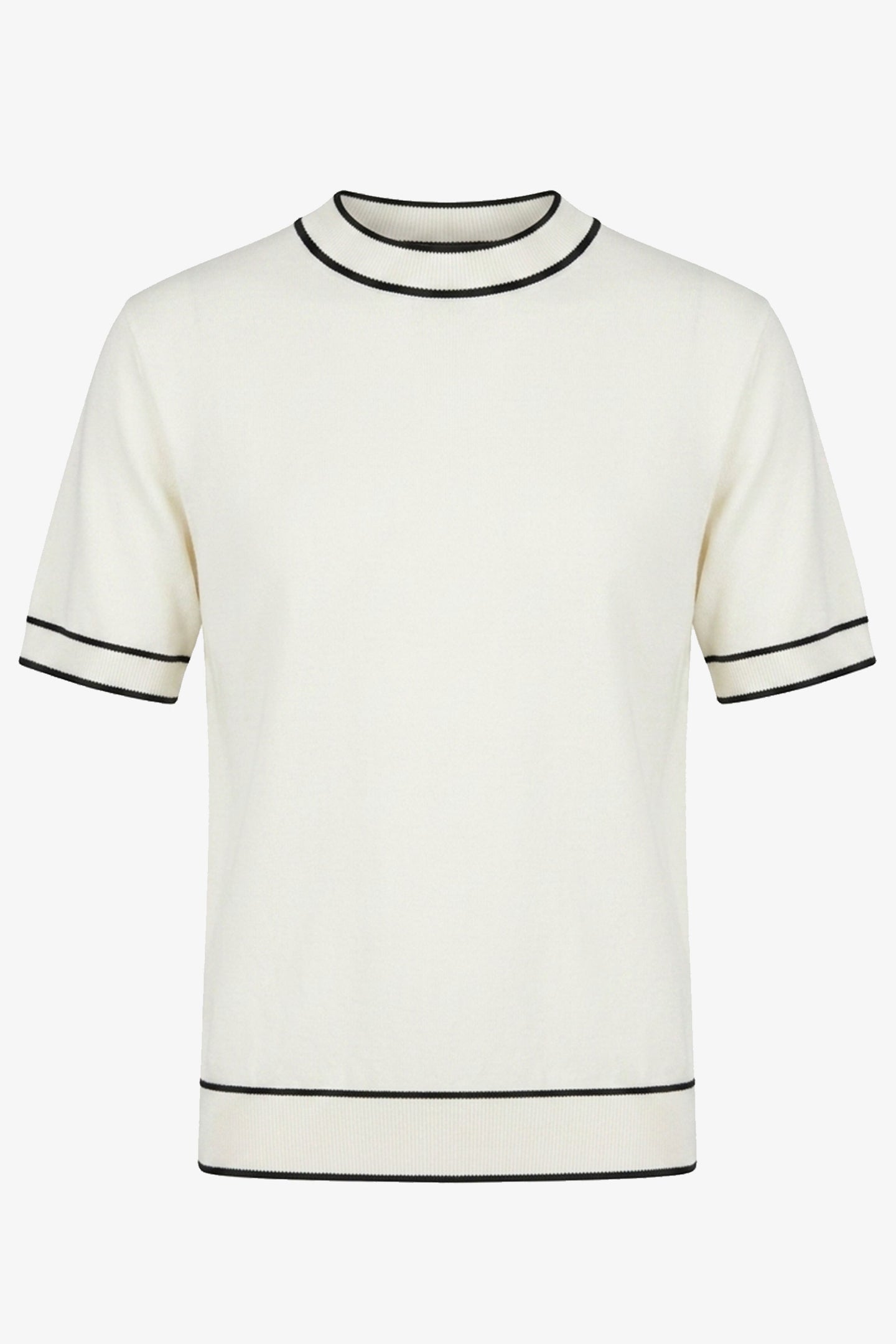 T-shirt homme écru en maille, coupe classique, col rond et finitions contrastées