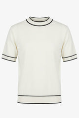 T-shirt homme écru en maille, coupe classique, col rond et finitions contrastées
