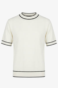 T-shirt homme écru en maille, coupe classique, col rond et finitions contrastées