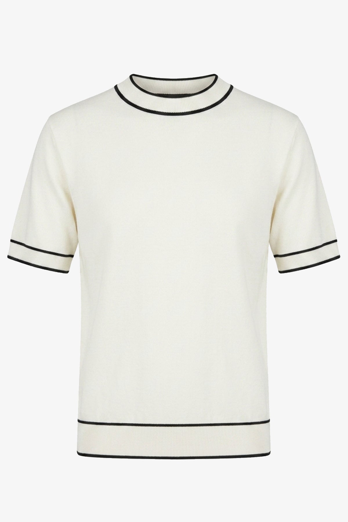 T-shirt homme écru en maille, coupe classique, col rond et finitions contrastées