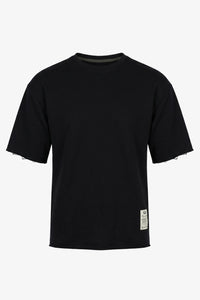 T-shirt homme bleu marine foncé, coupe décontractée, bords francs, col rond, mélange de coton