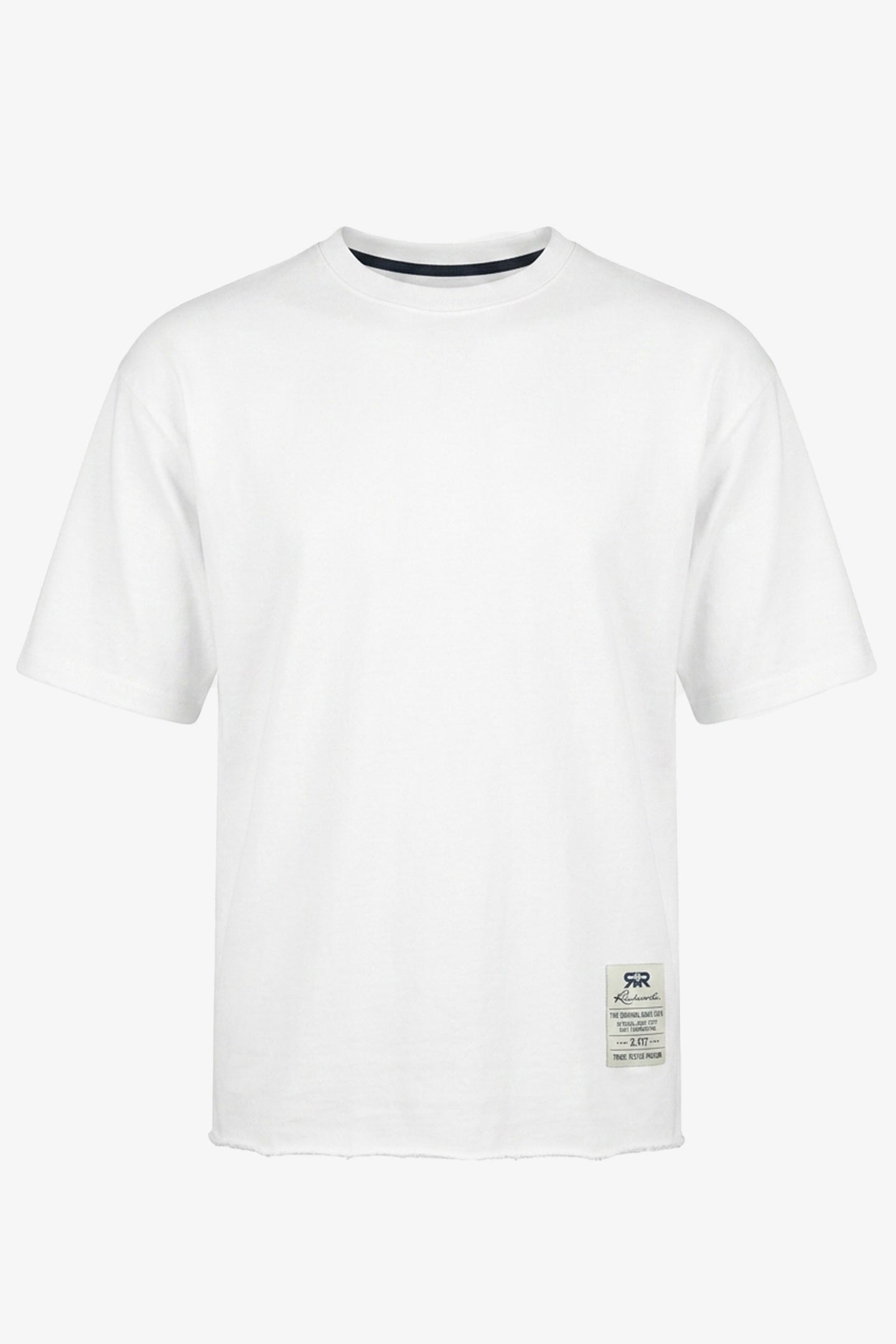 T-shirt blanc pour homme, coupe décontractée, bords francs, mélange de coton, col rond